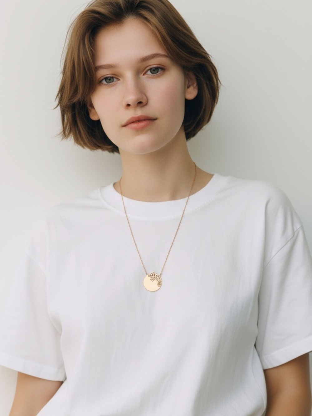 Delicate Gold Disc Necklace with Floral Accent